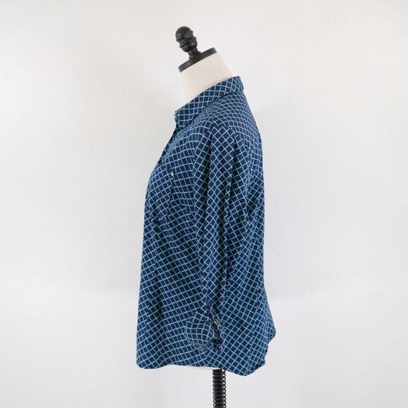 New York & Company 7th Avenue Collared Button Front Shirt Top Large Blue Teal - Picture 7 of 12
